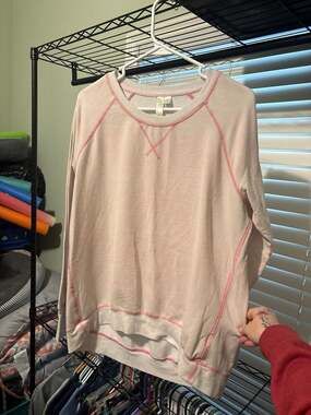 Green Tea Pink and Cream Contrast Stitch Raglan Long Sleeve Sweatshirt